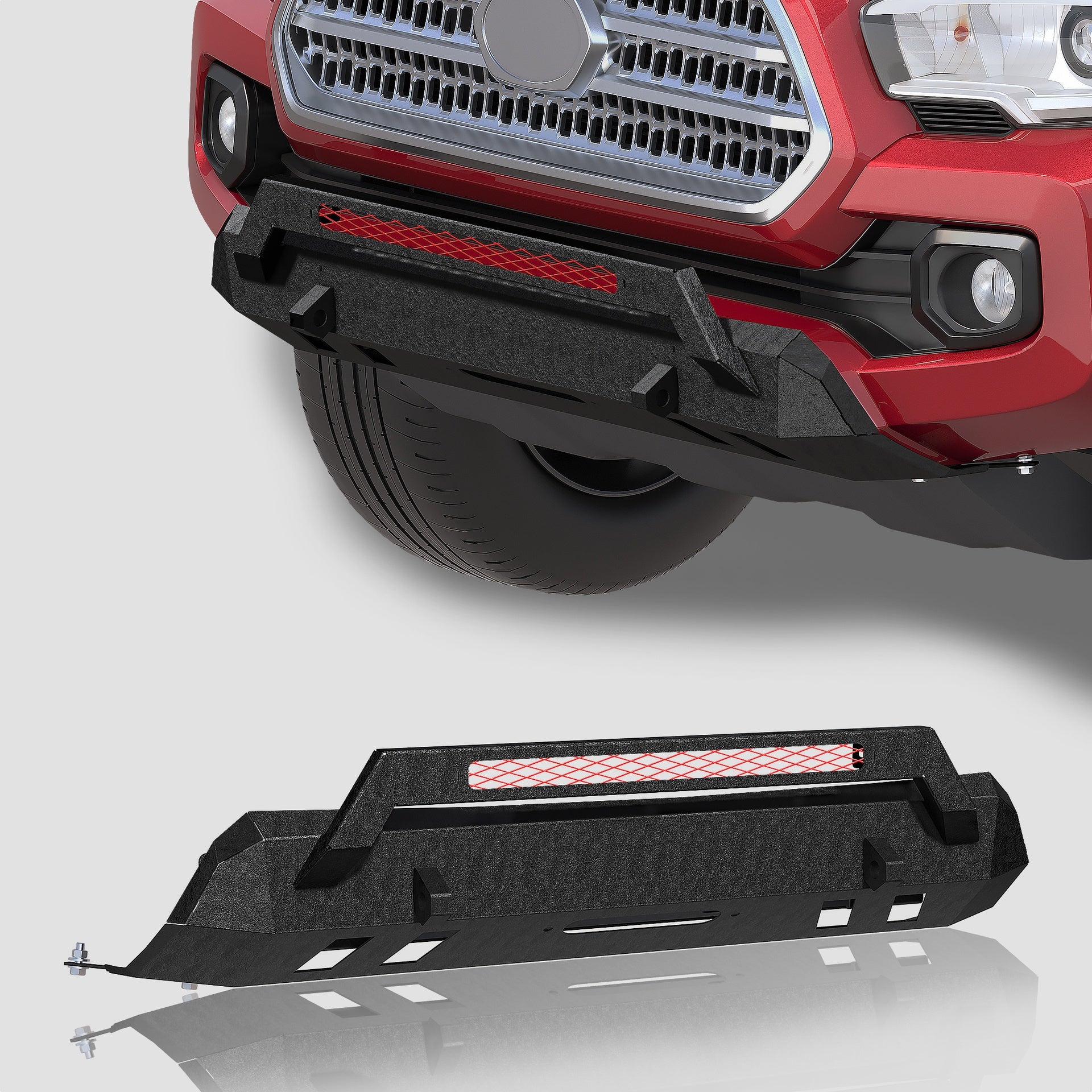 Front Bumper Fit For 2016-2023 Toyota Tacoma (Excluding Tacoma TRD/Tacoma TRD Sport) With Winch Plate / D-Ring Mounts Steel Front Bumpers with E-Coating / Bull Bar