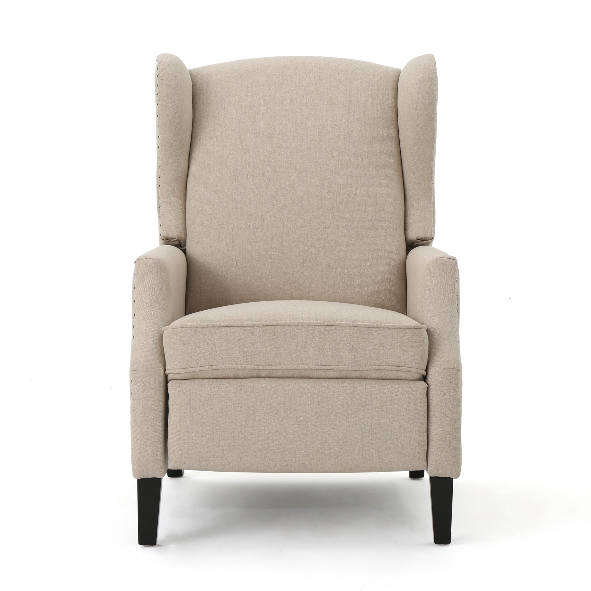Pushback Recliner Chair, Modern Fabric Wingback Armchair with Nailhead Trim, and Wood Legs, Classic Living Room Recliner for Bedroom