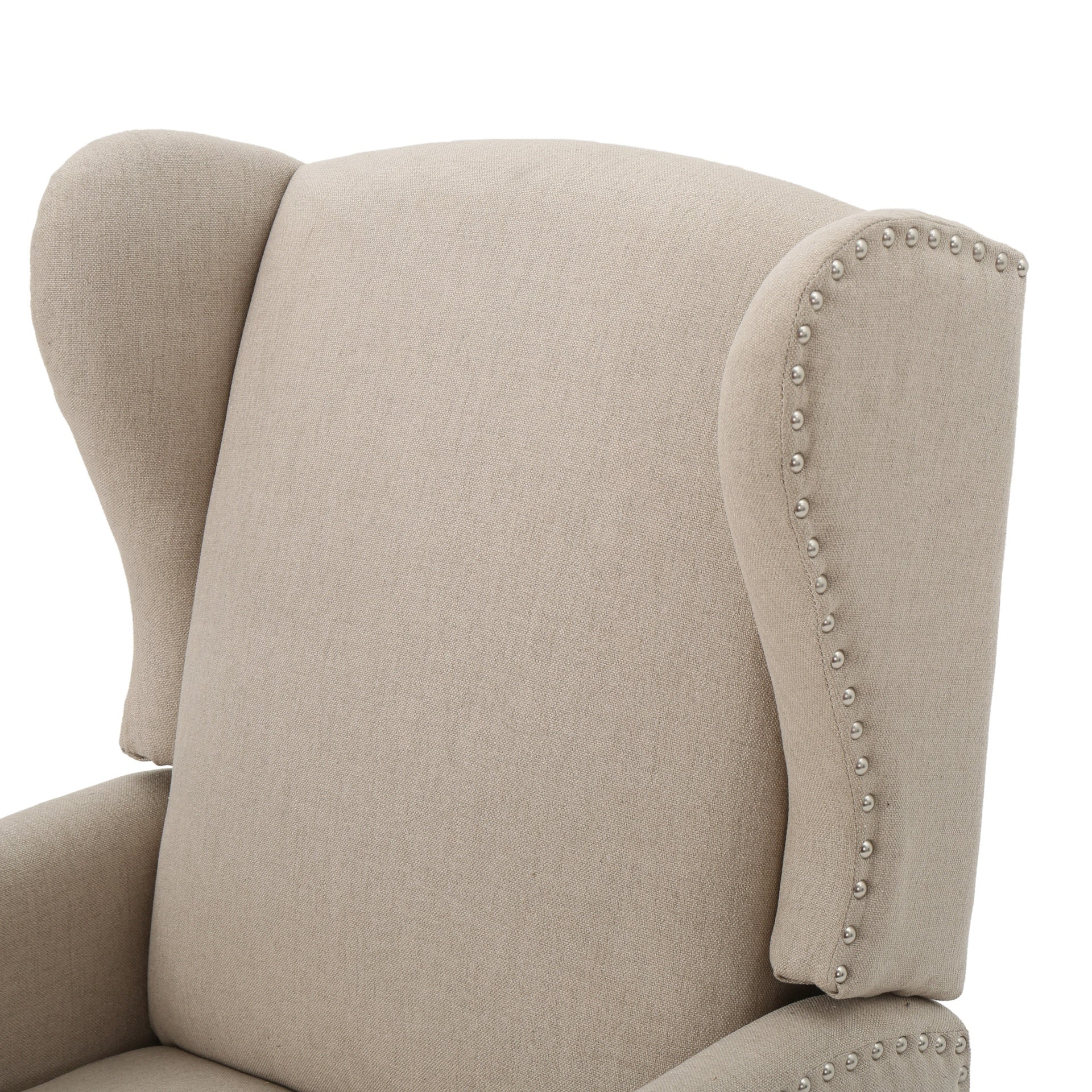 Pushback Recliner Chair, Modern Fabric Wingback Armchair with Nailhead Trim, and Wood Legs, Classic Living Room Recliner for Bedroom