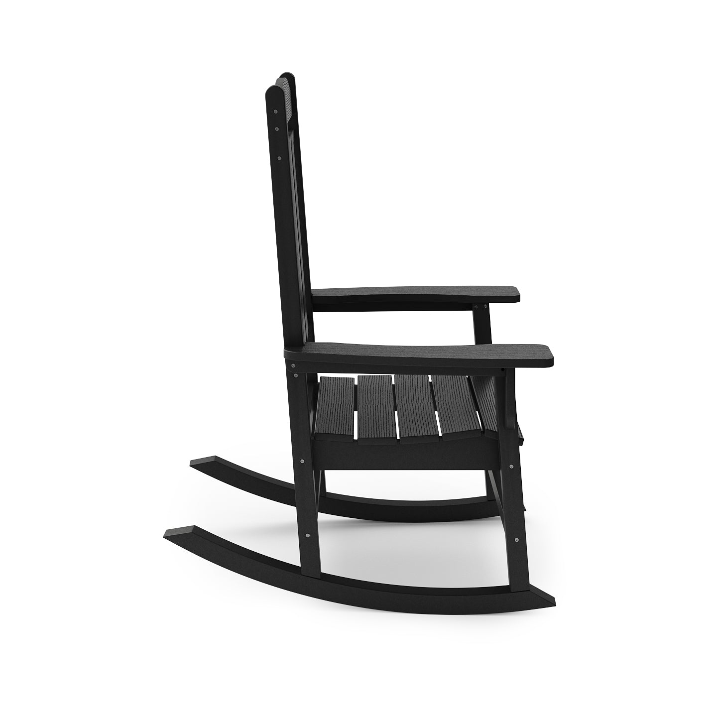 Black Traditional Porch Rocker – Classic HDPE Poly Lumber for Porch, Patio, and Garden Comfort