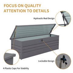 260 Gallon Metal Outdoor Deck Box Waterproof, Extra Large Patio Storage Box with Lockable Storage Containers for Patio Furniture Cushions, Pool Accessories, Garden Tools Light Gray