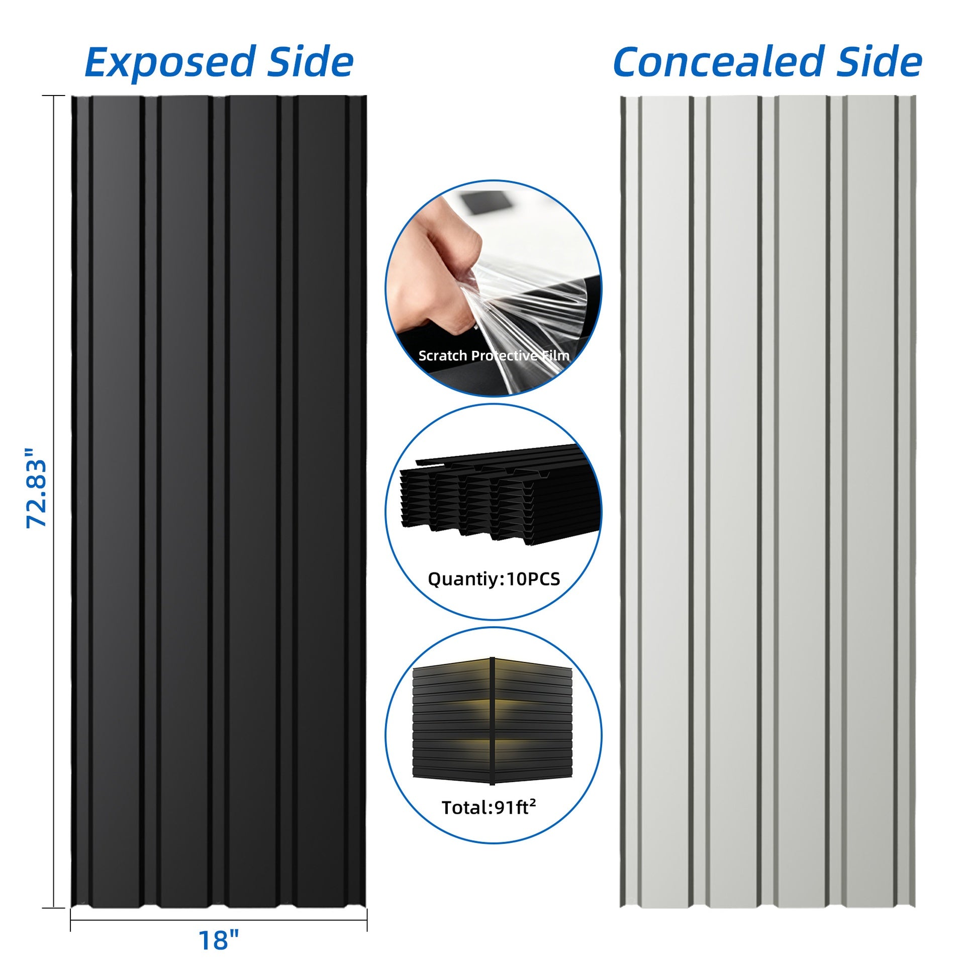 Metal Roof Panel Length 72.8IN Galvanized Roof Panels 10 PCS Waterproof Heavy Duty Metal Roof Panels for Outdoor House Storage Stables Patio Garages Sheds,Gray