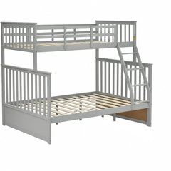 Twin Over Full Bunk Bed , Wooden Bunk Bed with Ladder and Safety Guard Rails –Gray