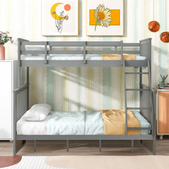 Twin Over Full Bunk Bed , Wooden Bunk Bed with Ladder and Safety Guard Rails –Gray