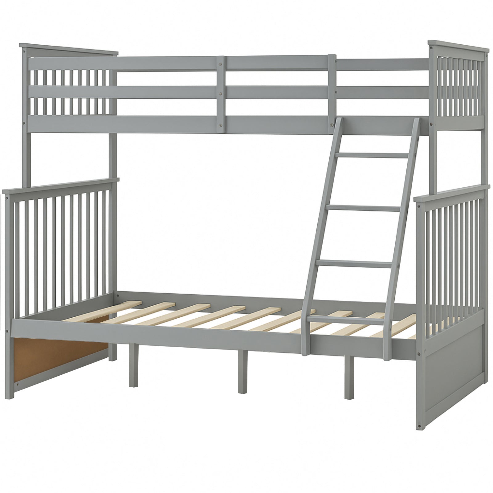 Twin Over Full Bunk Bed , Wooden Bunk Bed with Ladder and Safety Guard Rails –Gray
