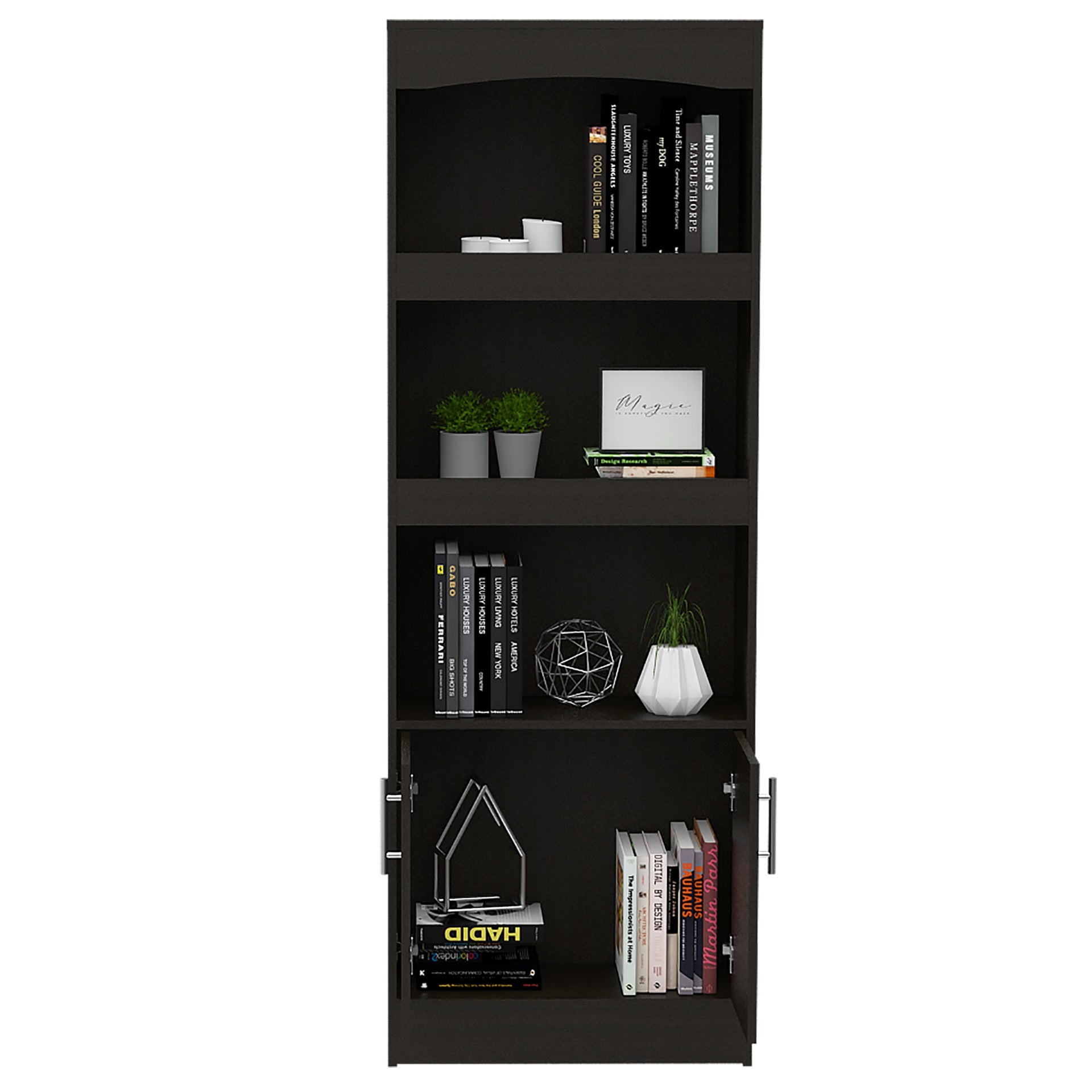 Bookcase Denver, Metal Hardware, Black Wengue Finish