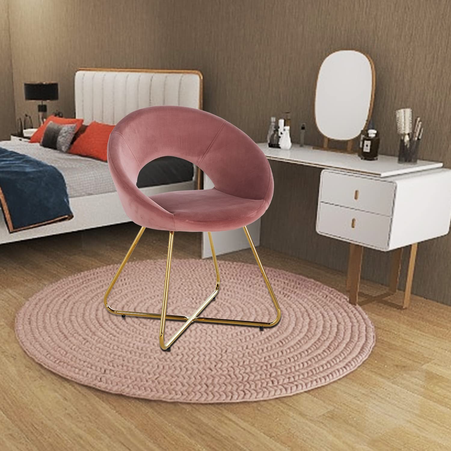 Modern Accent Velvet Chair,Set of 2, Dining Chair Comfy Upholstered Arm Chair Living Room Furniture Mid-Century Leisure Chair with Golden Metal Frame Legs