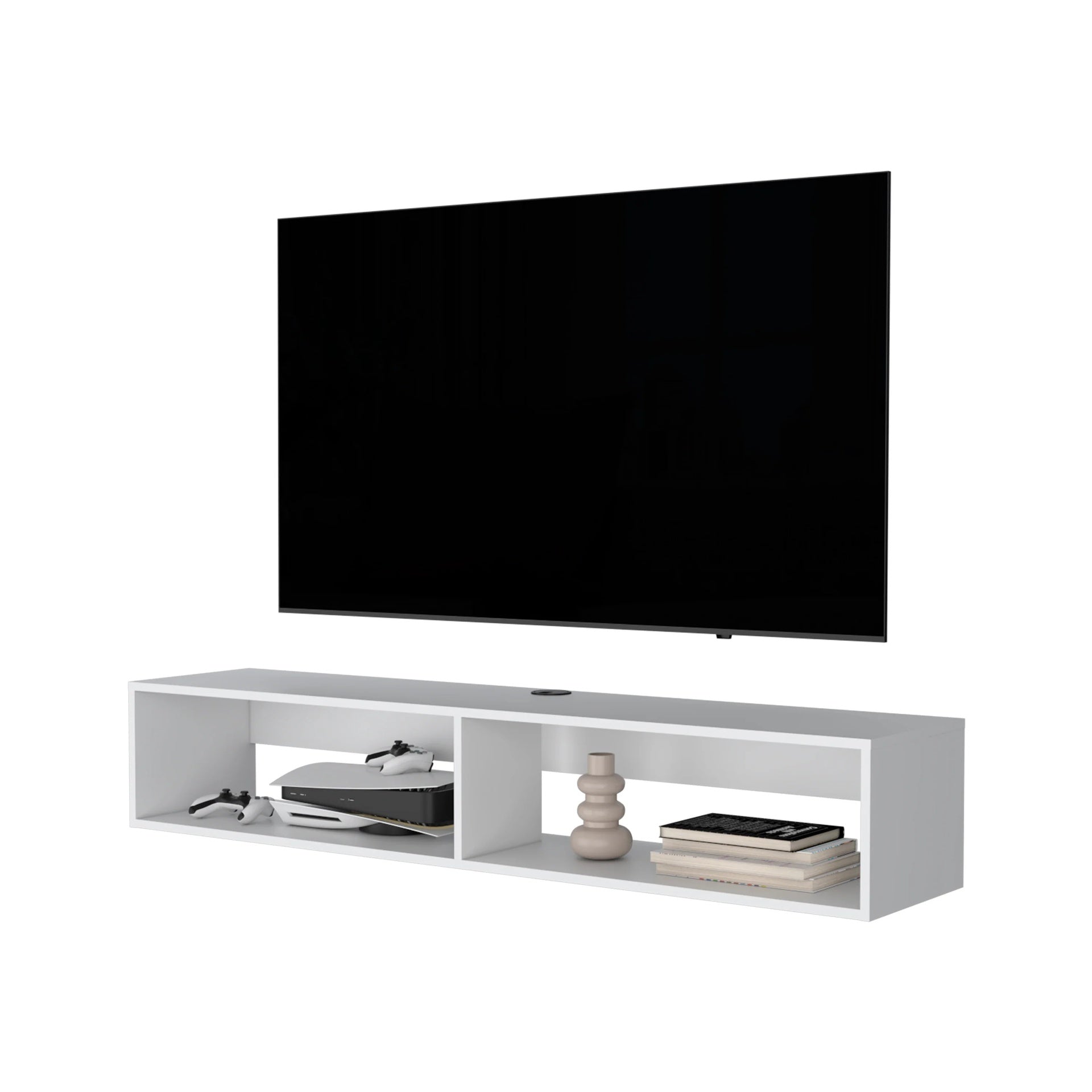 White 2-Shelf Central Floating Media Rack