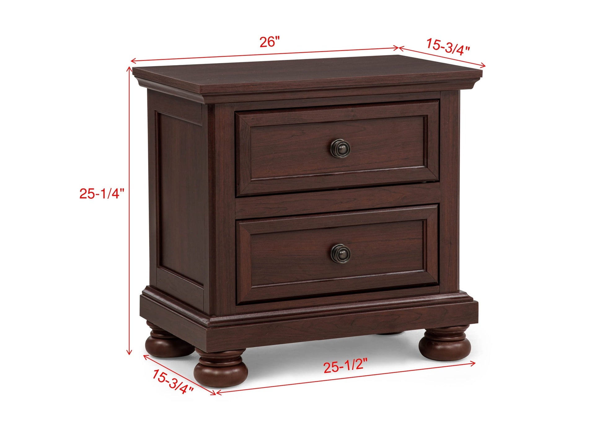 Contemporary 1pc Nightstand Rich Cherry Finish Two Drawer Storage Wooden Bedroom Furniture