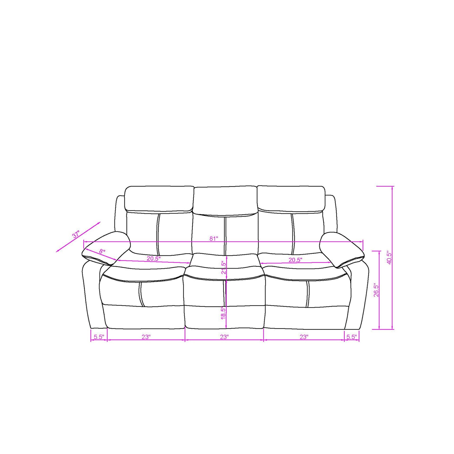 Blanche White 3PC Reclining Sofa and Loveseat-with speaker and Recliner with LED Lights