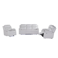 Blanche White 3PC Reclining Sofa and Loveseat-with speaker and Recliner with LED Lights