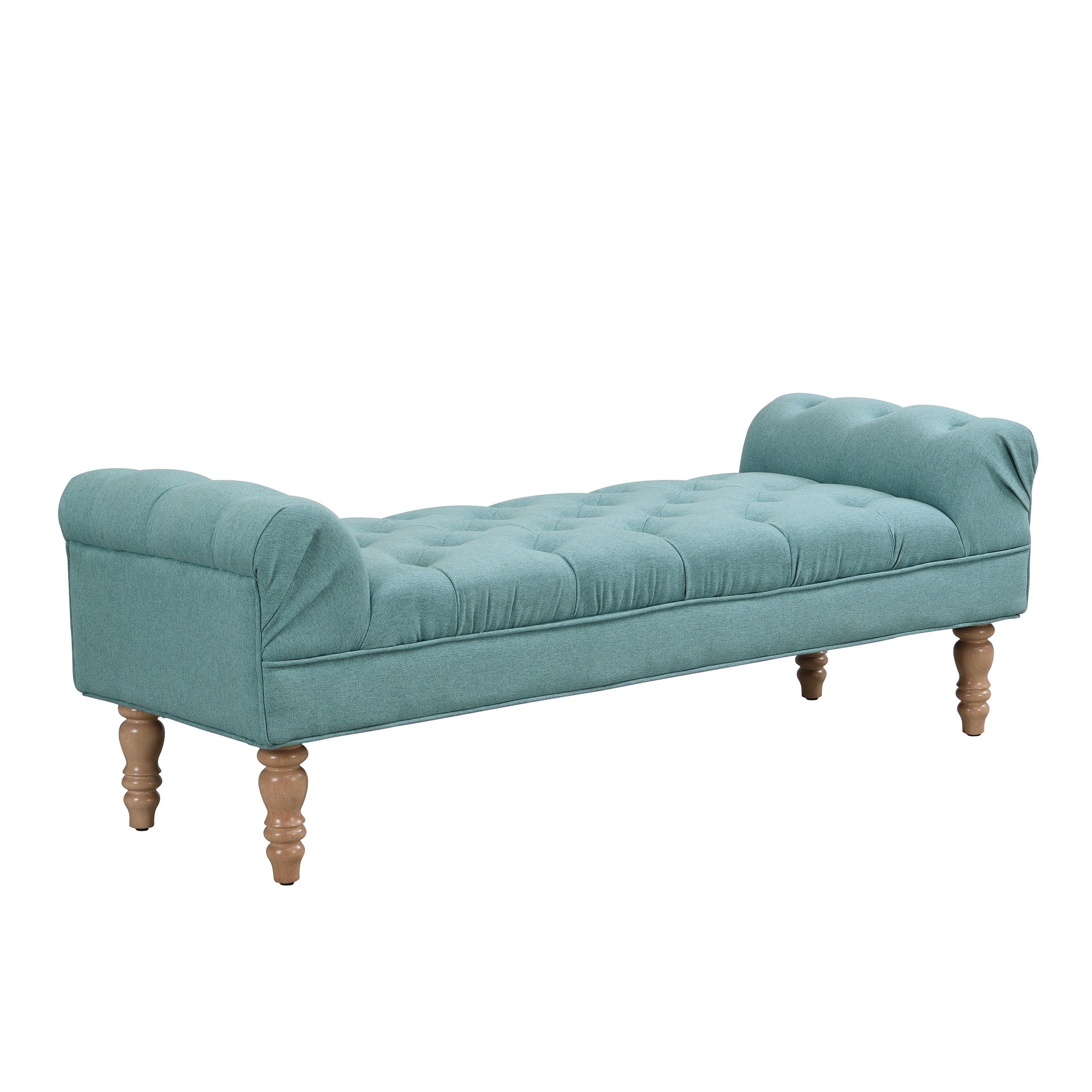 Button-Tufted End of Bed Bench,Large Upholstered Ottoman,Foot Rest with Legs,Footstool with Rolled Arms,Upholstered Fabric Bench,Indoor Bench for Bedroom,Living Room,Entryway,Dusty Teal