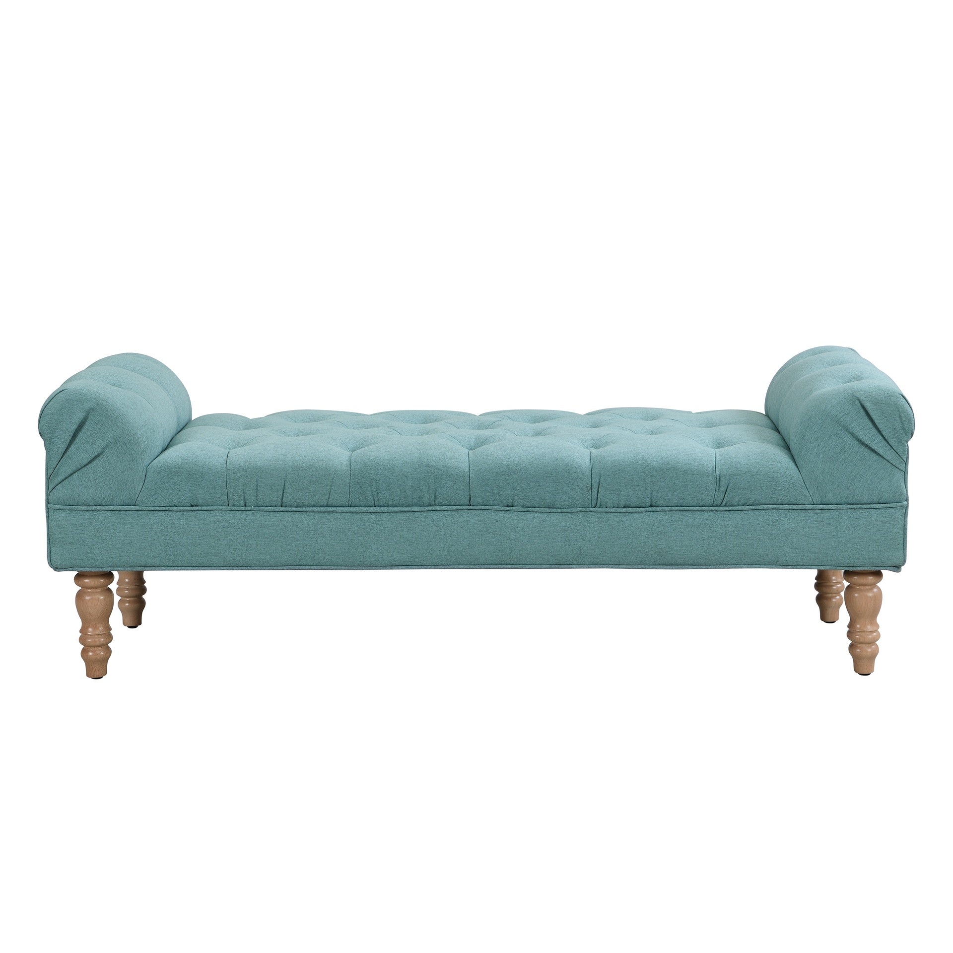 Button-Tufted End of Bed Bench,Large Upholstered Ottoman,Foot Rest with Legs,Footstool with Rolled Arms,Upholstered Fabric Bench,Indoor Bench for Bedroom,Living Room,Entryway,Dusty Teal