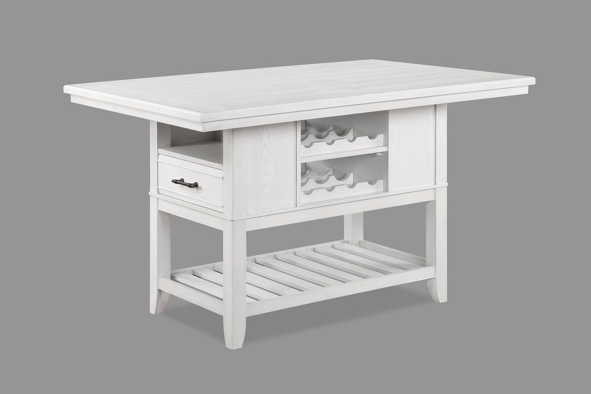 1pc Counter Height Table with Storage Drawers Wine Rack Open Shelf White Finish Dining Room Wooden Furniture