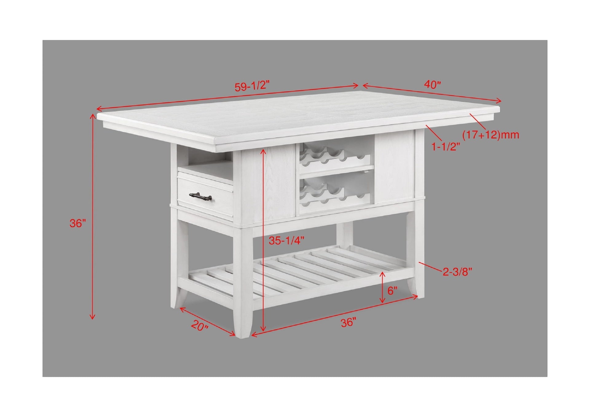 1pc Counter Height Table with Storage Drawers Wine Rack Open Shelf White Finish Dining Room Wooden Furniture