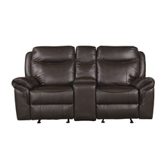 Dark Brown 1pc Double Glider Recliner Loveseat w/ Storage Console Cup Holder, Power Outlets USB Ports Faux Leather Upholstery Plush Seating Living Room Furniture