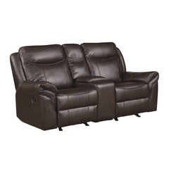 Dark Brown 1pc Double Glider Recliner Loveseat w/ Storage Console Cup Holder, Power Outlets USB Ports Faux Leather Upholstery Plush Seating Living Room Furniture