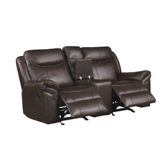 Dark Brown 1pc Double Glider Recliner Loveseat w/ Storage Console Cup Holder, Power Outlets USB Ports Faux Leather Upholstery Plush Seating Living Room Furniture