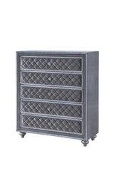 1pc Glam 5-Drawer Chest Velvet Tufted Drawer Front Faux Crystal Drawer Knobs Bedroom Furniture