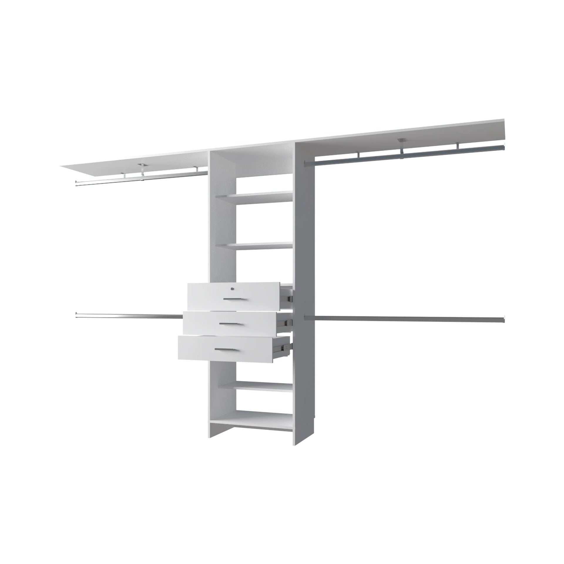 White Modular Closet Organizer System with Hanging Rods