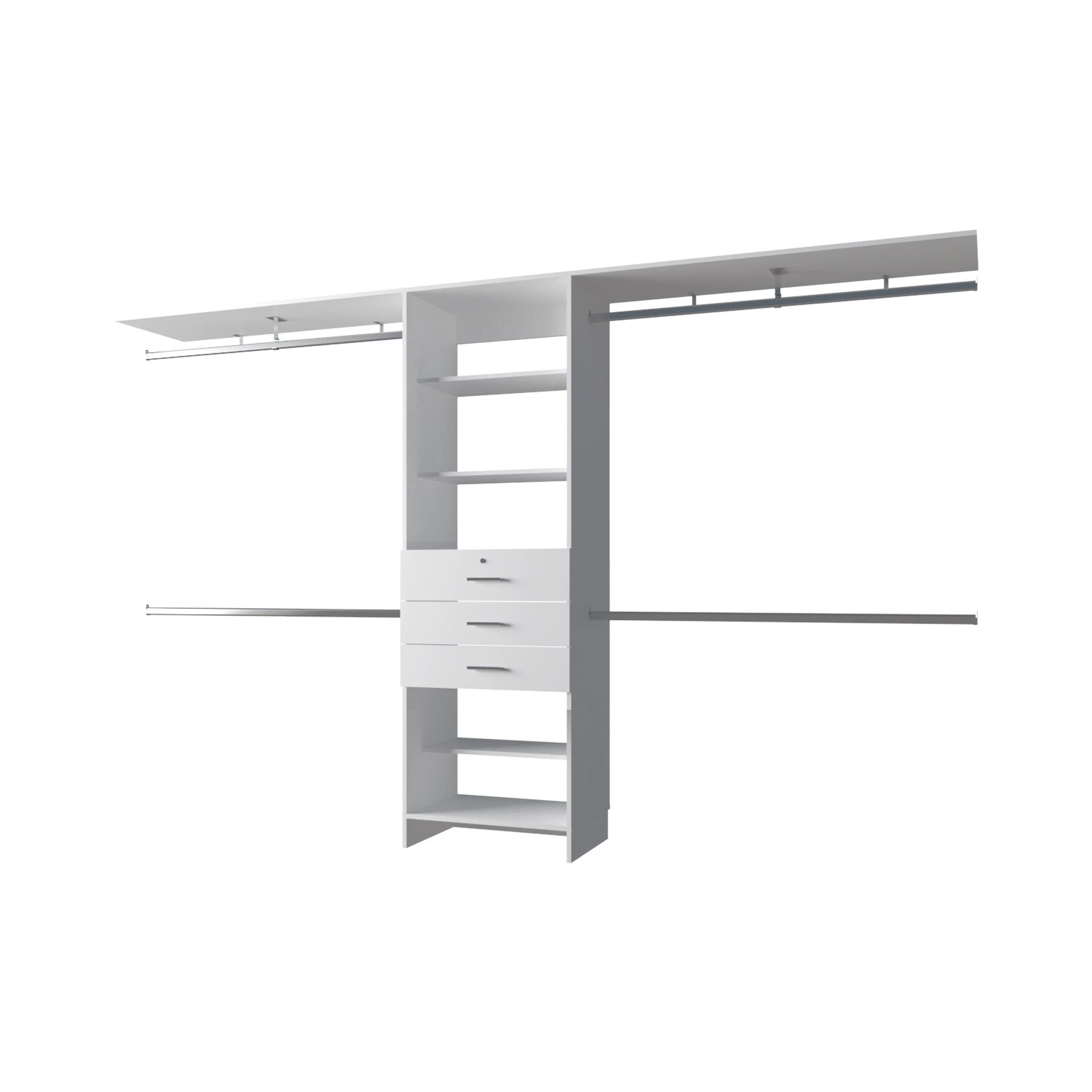 White Modular Closet Organizer System with Hanging Rods