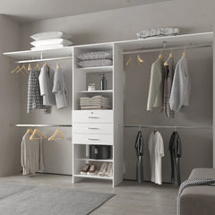 White Modular Closet Organizer System with Hanging Rods