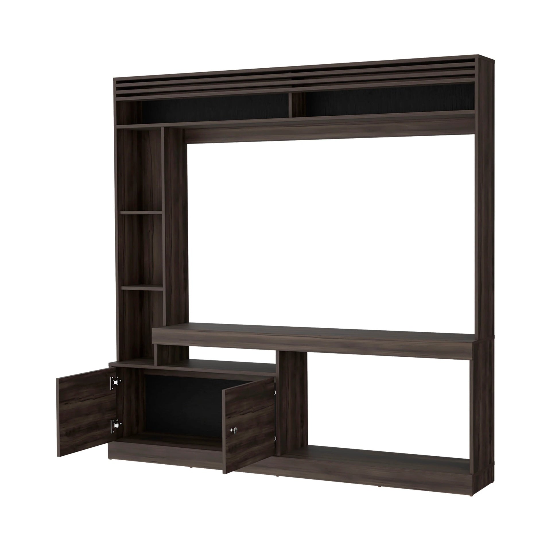 Stained Walnut Entertainment Center with 2-Door and Open Storage