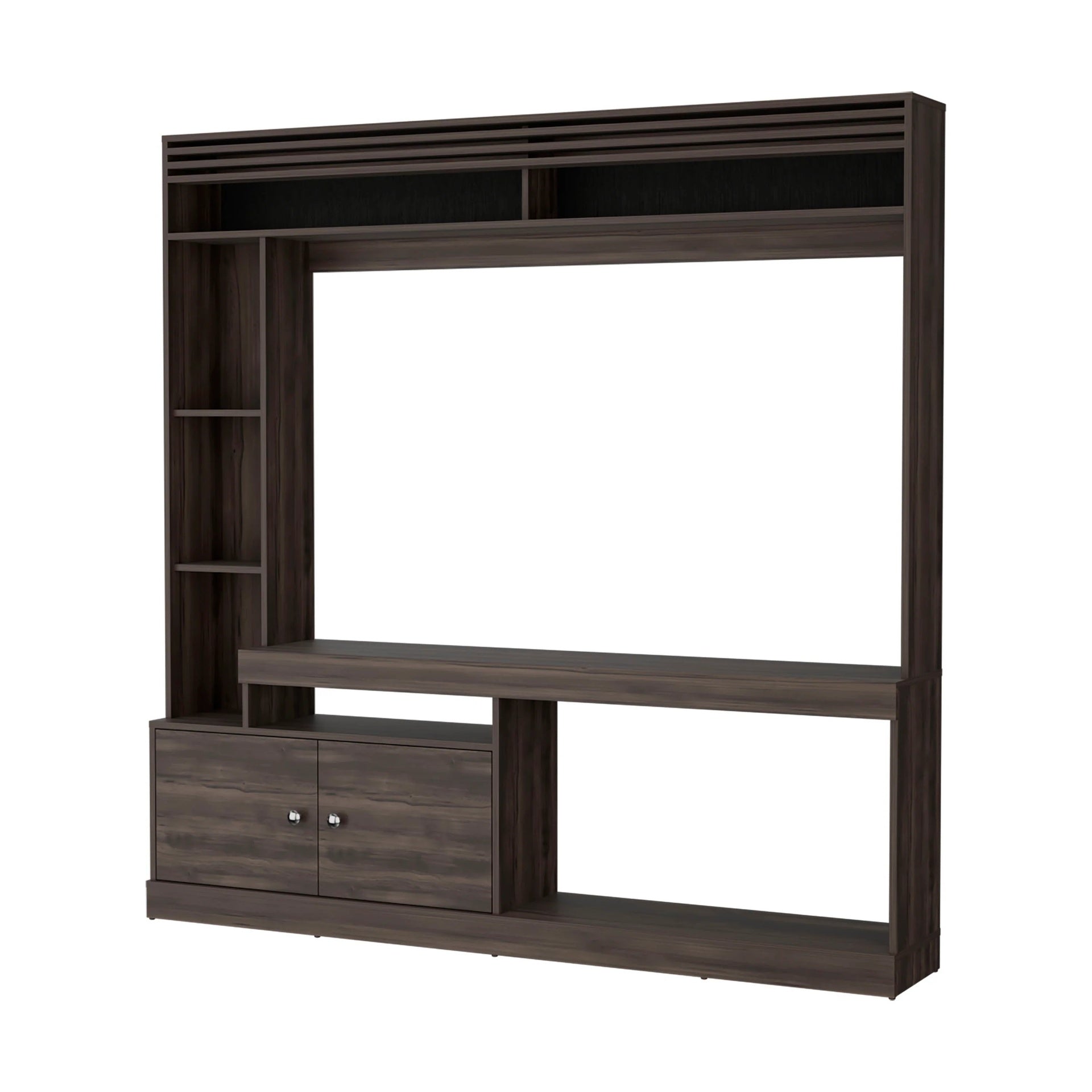 Stained Walnut Entertainment Center with 2-Door and Open Storage