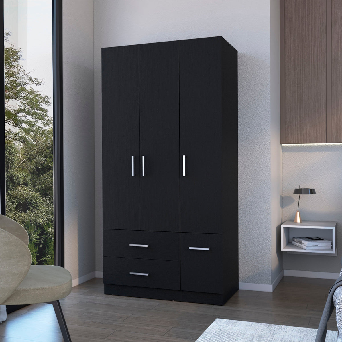 Wenge 4-Door 2-Drawer Armoire