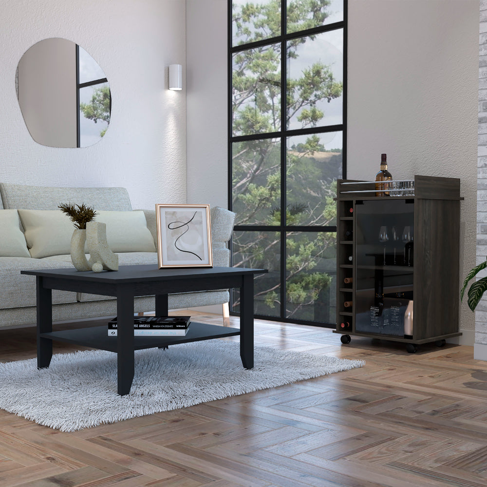 4-Shelf 2-piece Living Room Set, Coffee Table and Bar Cabinet Wenge and Espresso