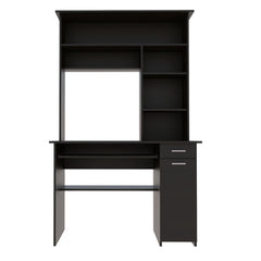 Wenge 2-Drawer 7-Shelf Computer Desk with Hutch