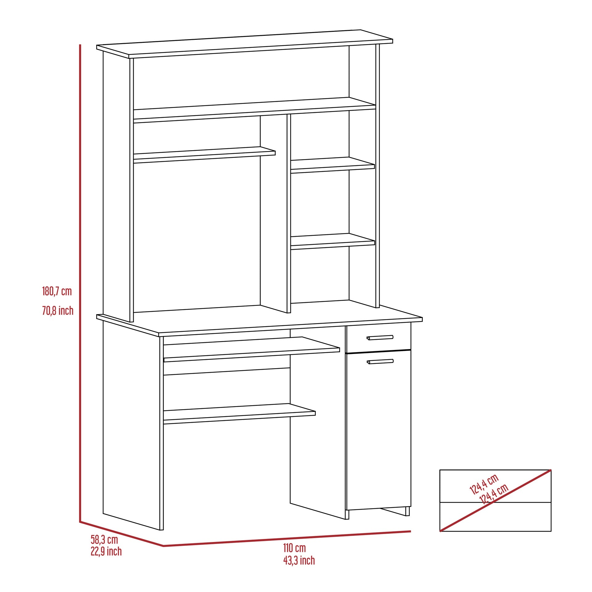 Wenge 2-Drawer 7-Shelf Computer Desk with Hutch