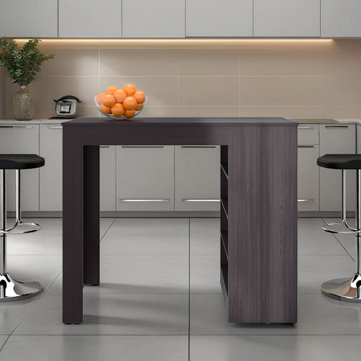 Wenge Kitchen Island with Open Storage