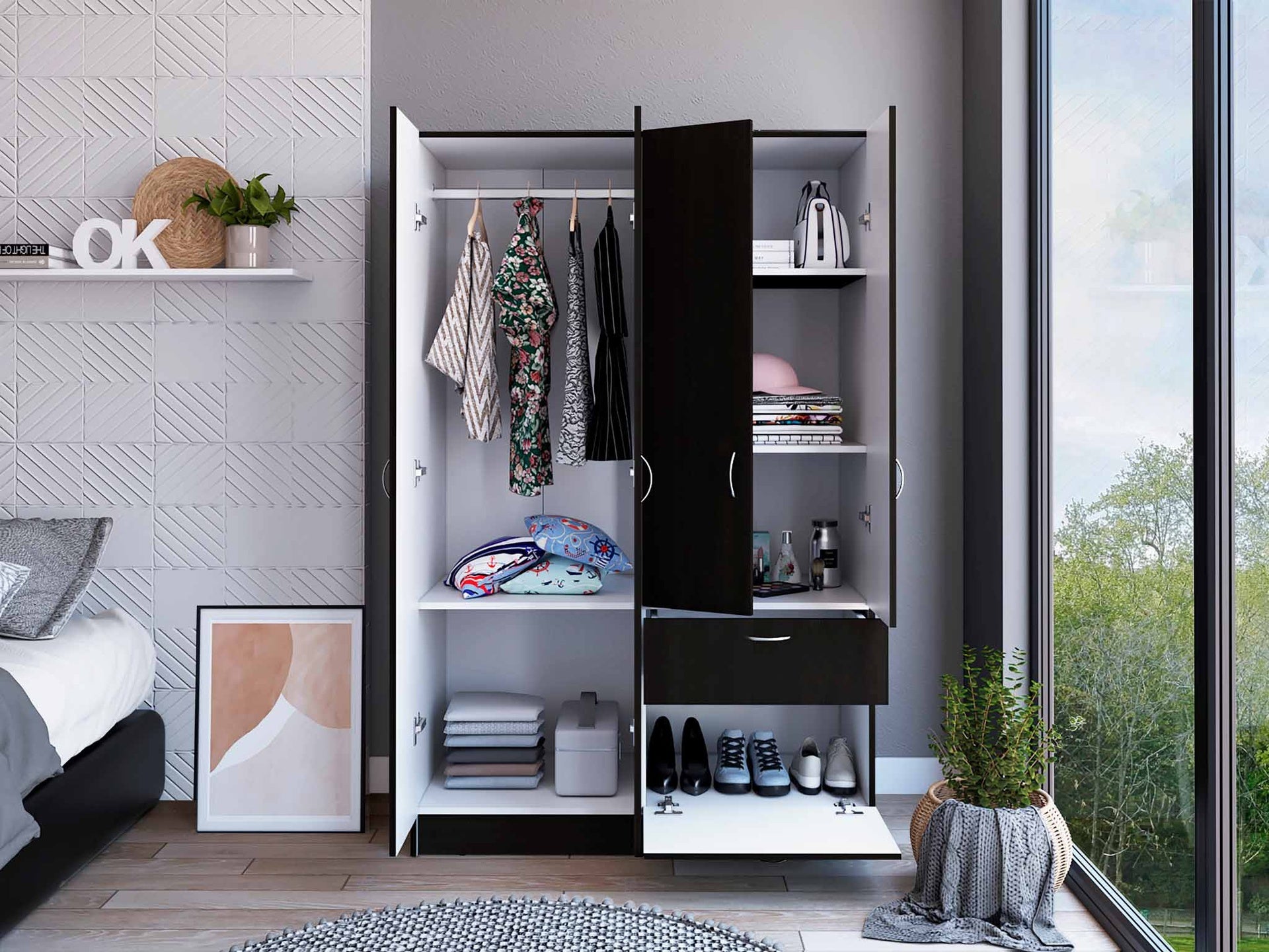 1-Drawer Rectangle Armoire  Wenge and White