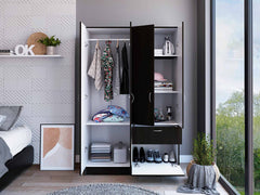 1-Drawer Rectangle Armoire  Wenge and White