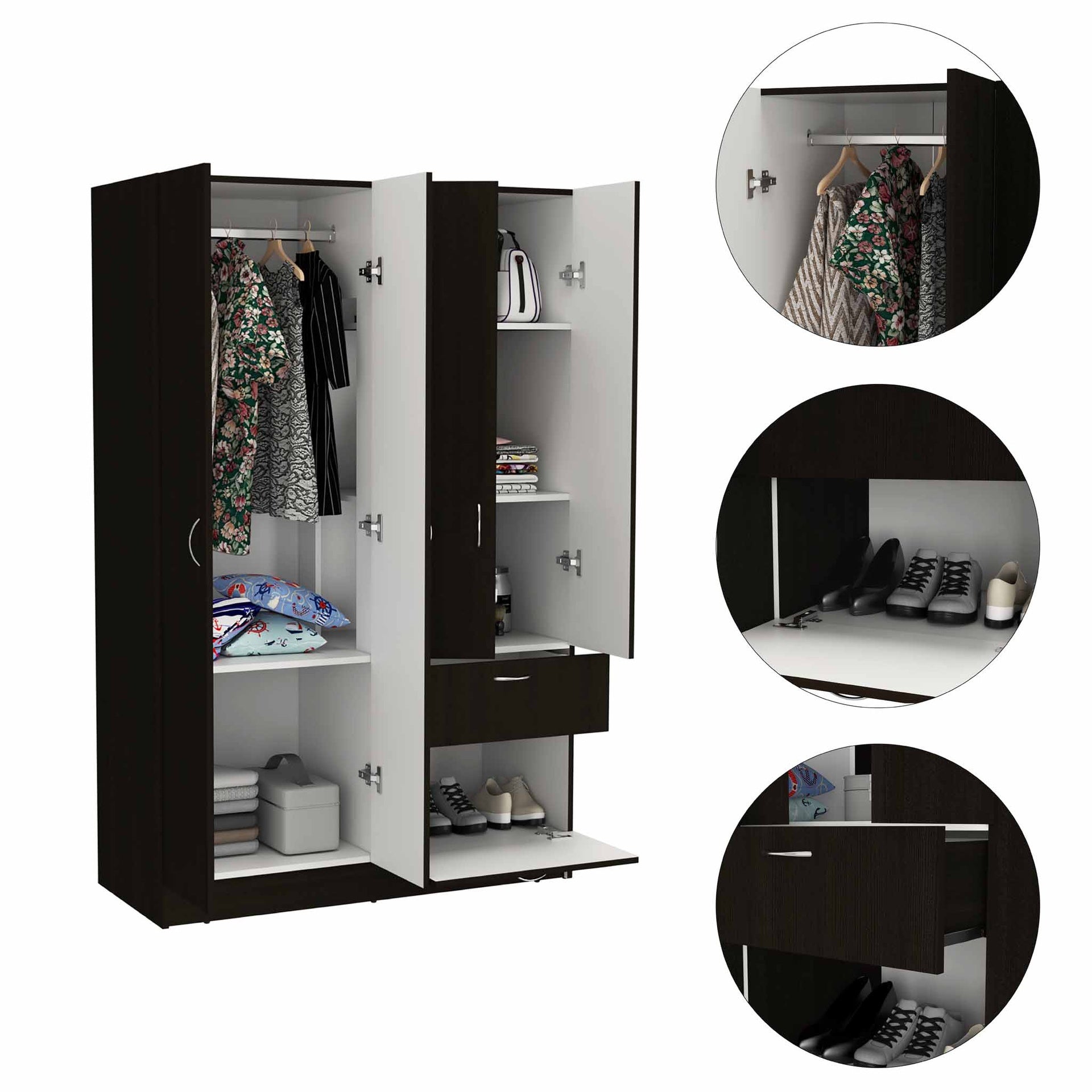 1-Drawer Rectangle Armoire  Wenge and White