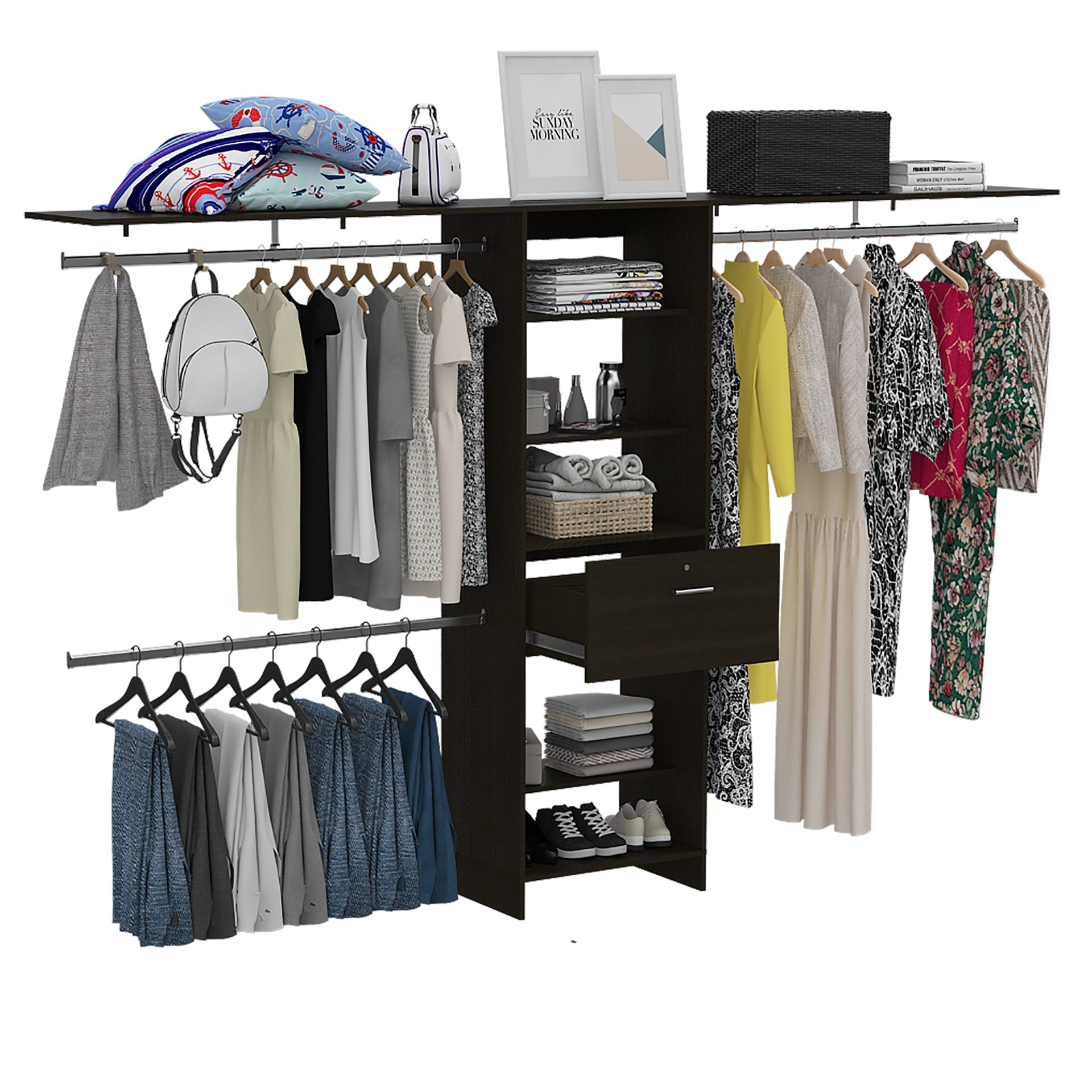 Bergen 1-Drawer 4-Shelf Closet System Dark Walnut