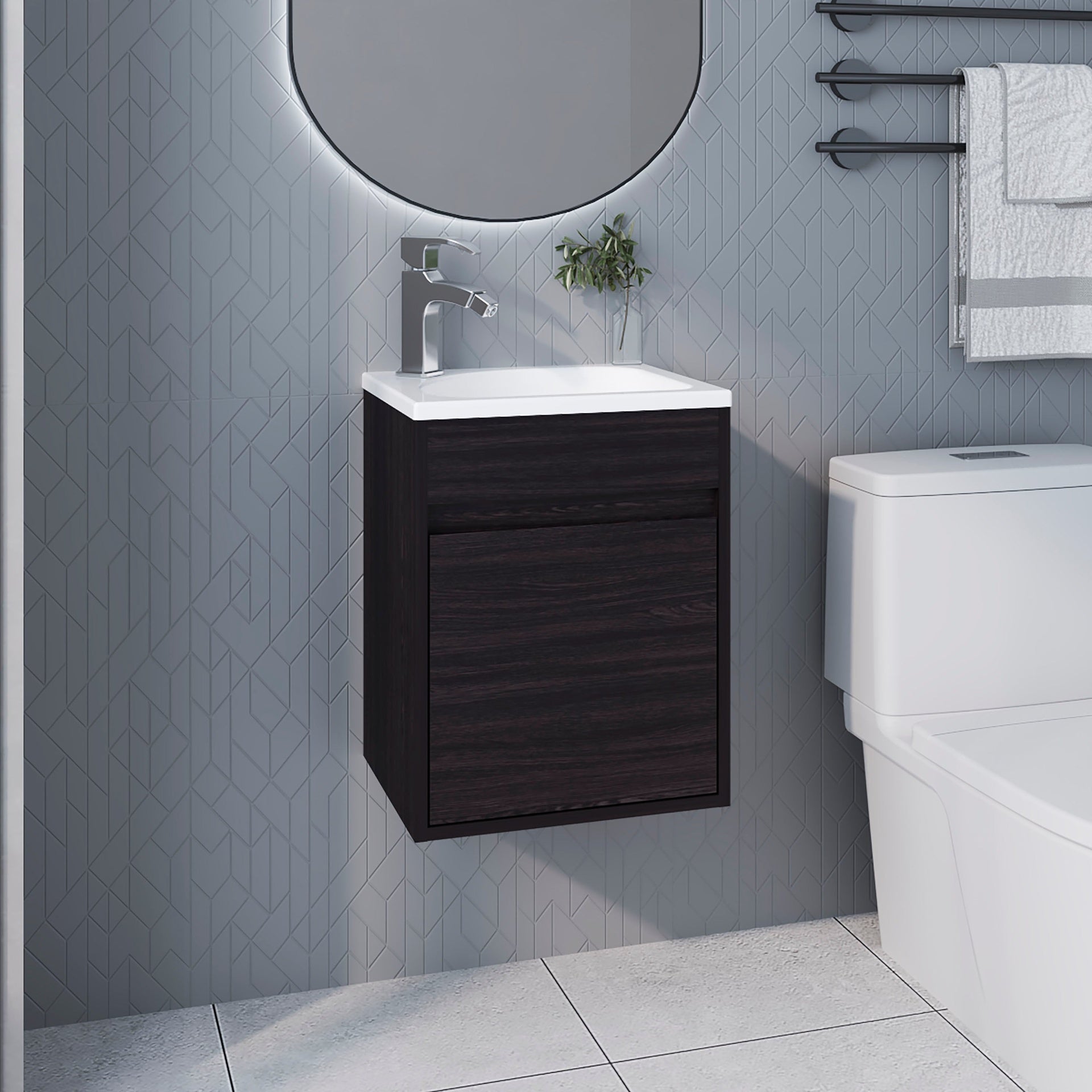 Wengue Bathroom Floating Vanity with Sink and 1 Door