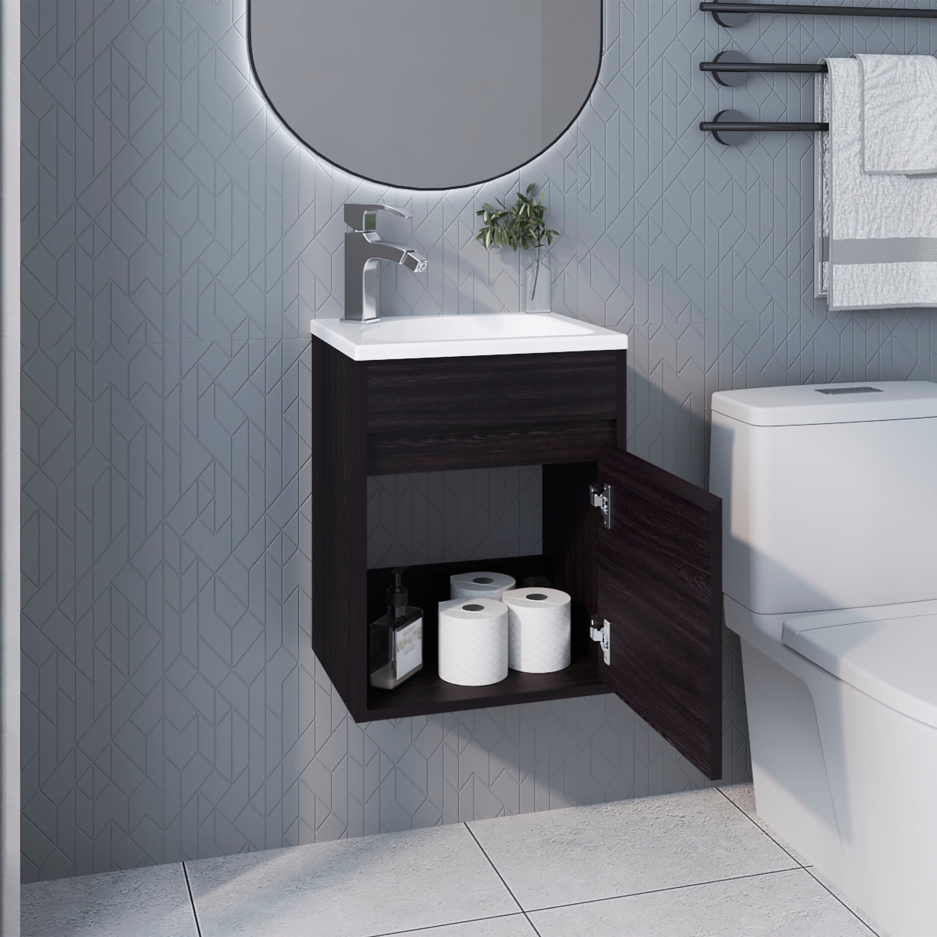 Wengue Bathroom Floating Vanity with Sink and 1 Door
