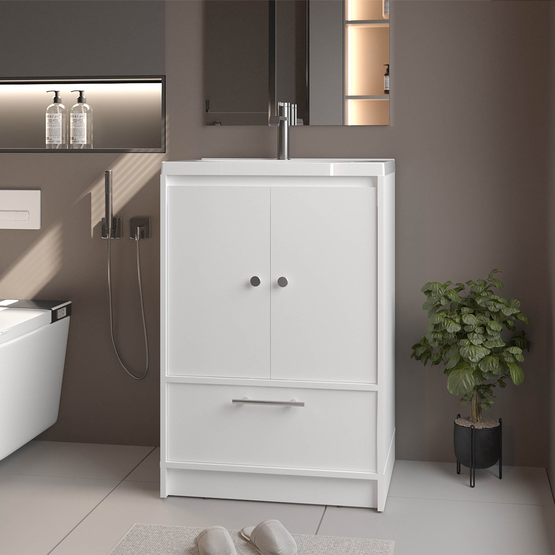 White 2- Door Freestanding Bathroom Vanity with Sink and Bottom Drawer