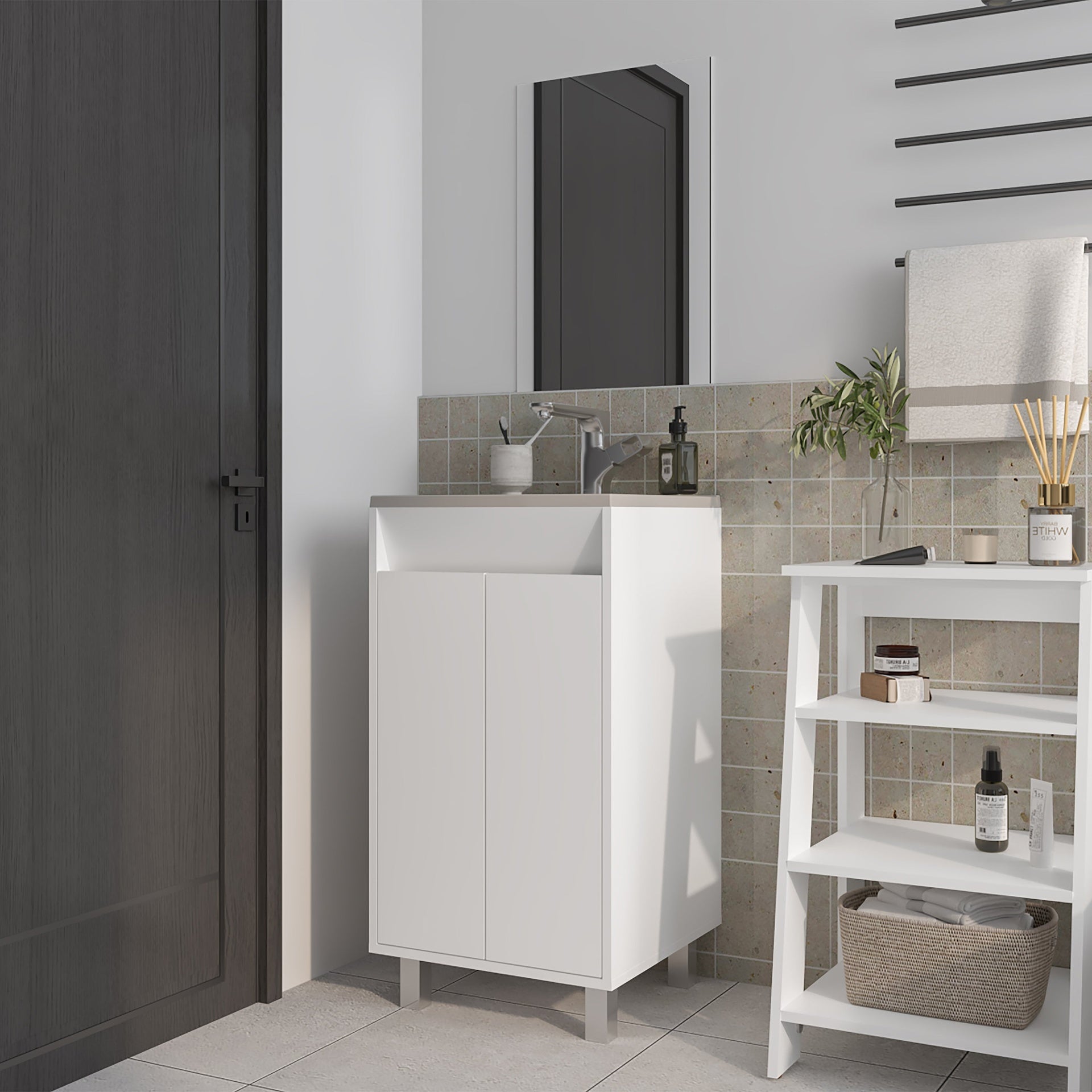 White Bathroom Cabinet with 2 Doors