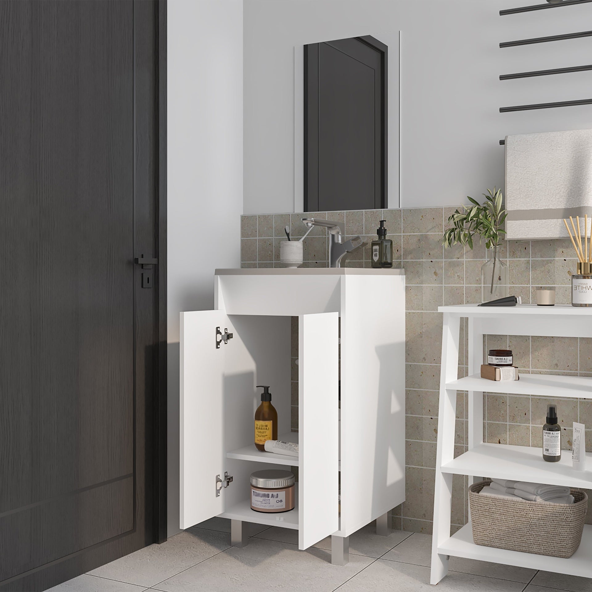 White Bathroom Cabinet with 2 Doors