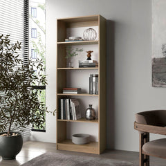 Natural Oak and White 5-Shelf Bookcase with Open Storage