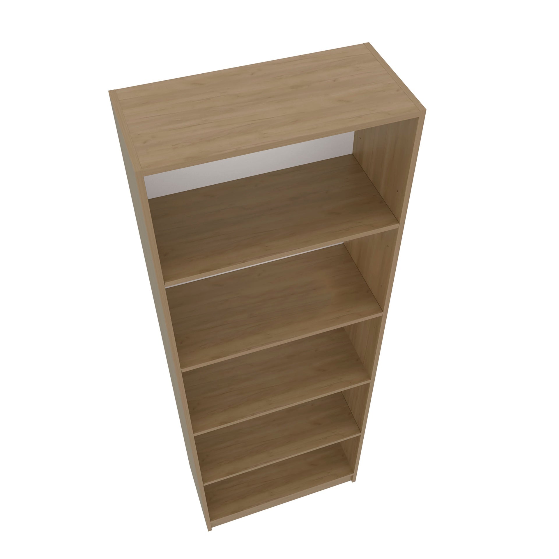 Natural Oak and White 5-Shelf Bookcase with Open Storage