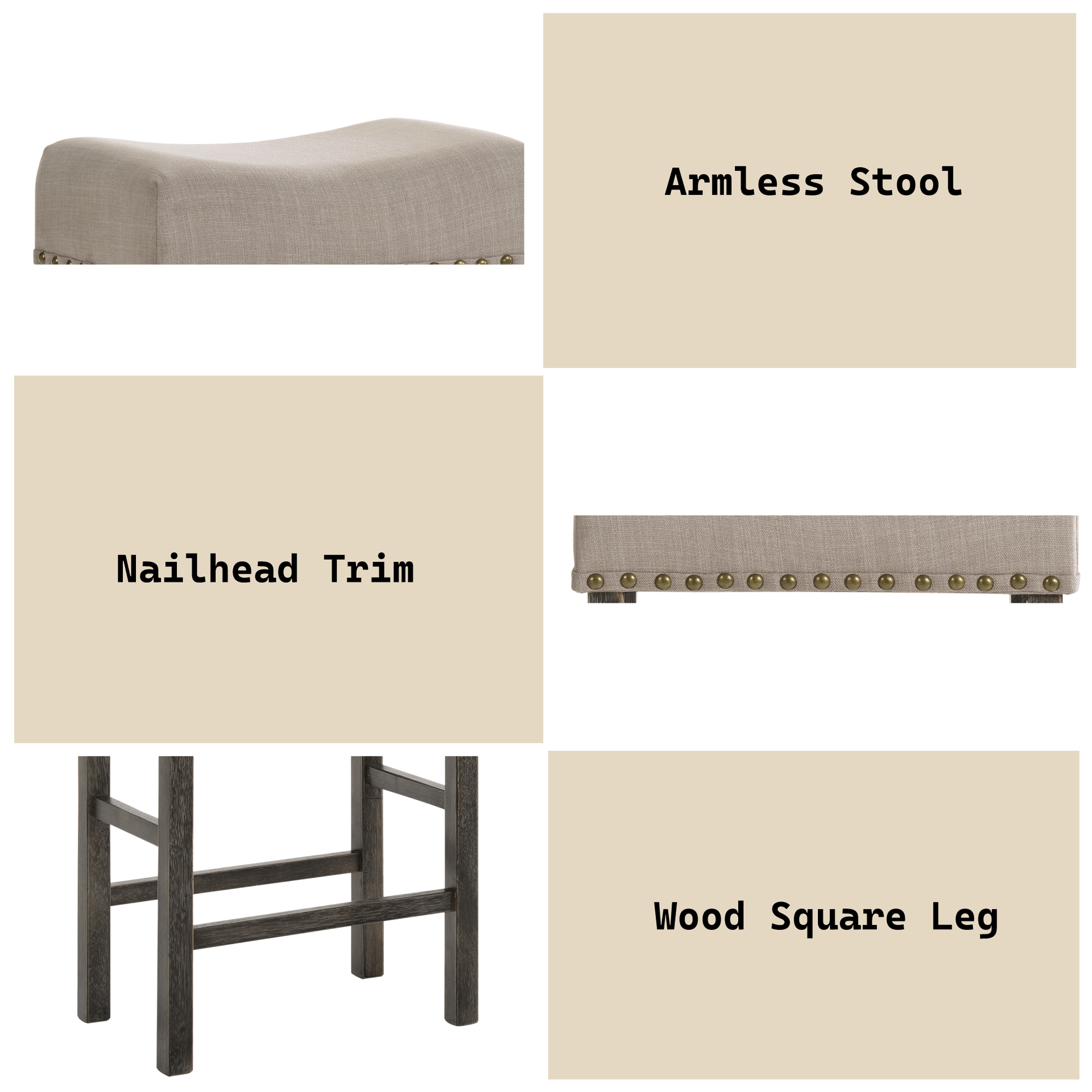 Martha II Tan Linen & Weathered Gray Finish Counter Height Stool (Set of 2)
