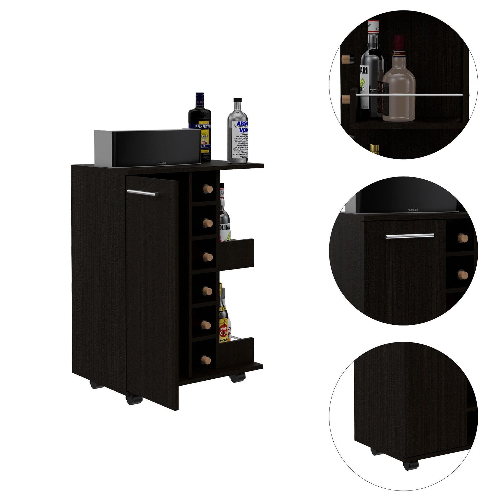 2-Shelf 6-Bottle Bar Cart with Division Wenge