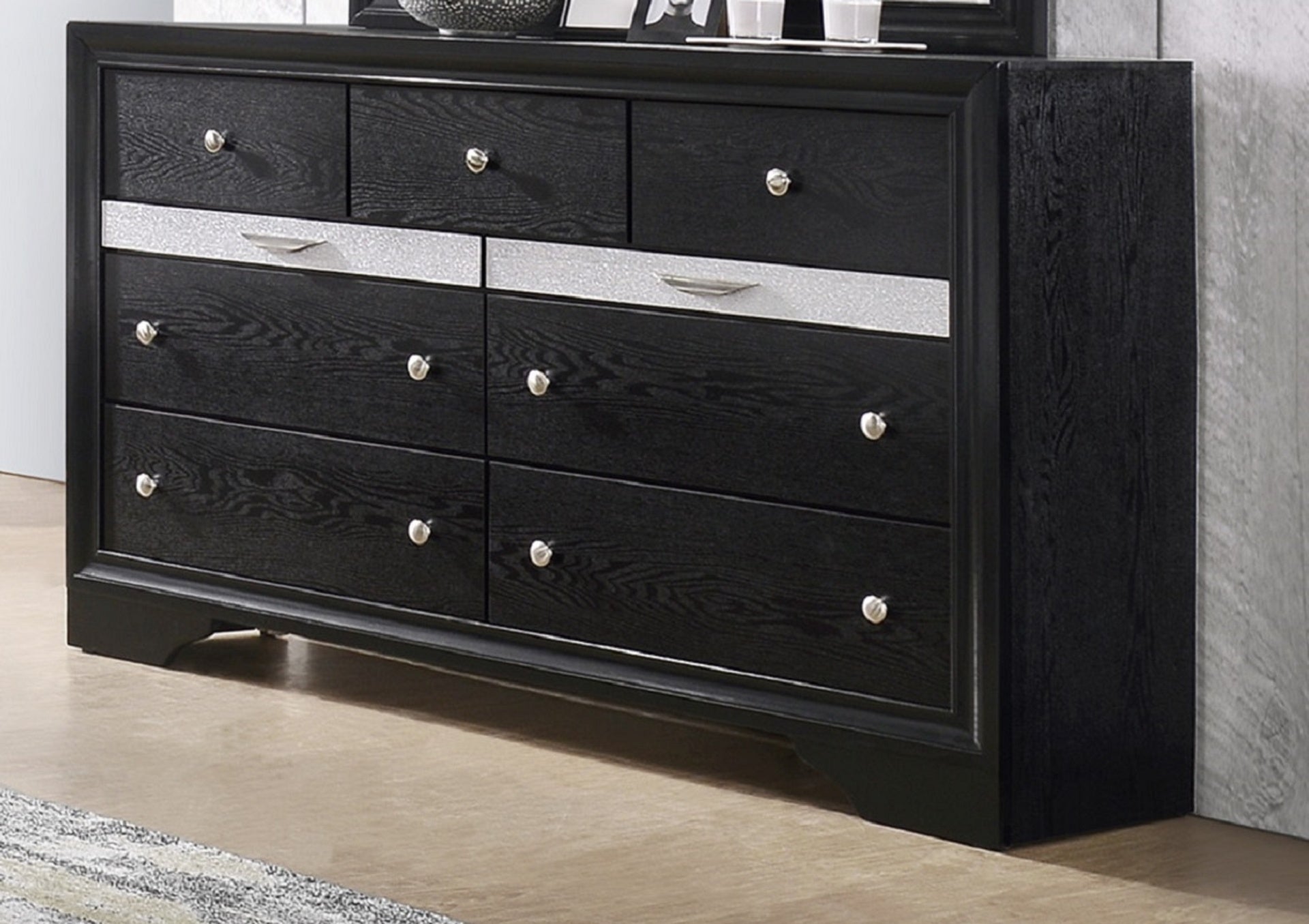 Modern Luxury 1pc Glam 7-Drawer Dresser Pullout Jeweler Tray Silver Panel Bedroom Solid Wood Wooden Furniture