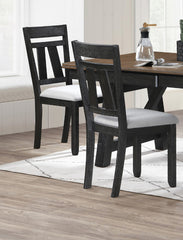 Cottage Style Dining Side Chair 2pc Set Upholstered Seat Wheat Charcoal Finish Dining Room Wooden Furniture Transitional Design