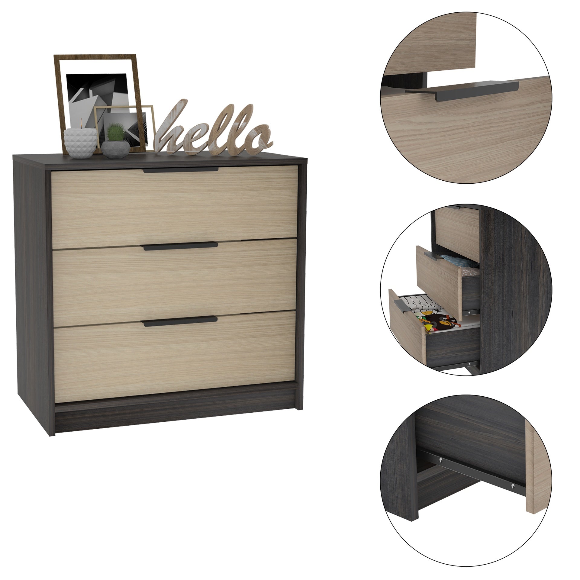 Cannon 3-Drawer Rectangle Dresser Wenge and Light Oak