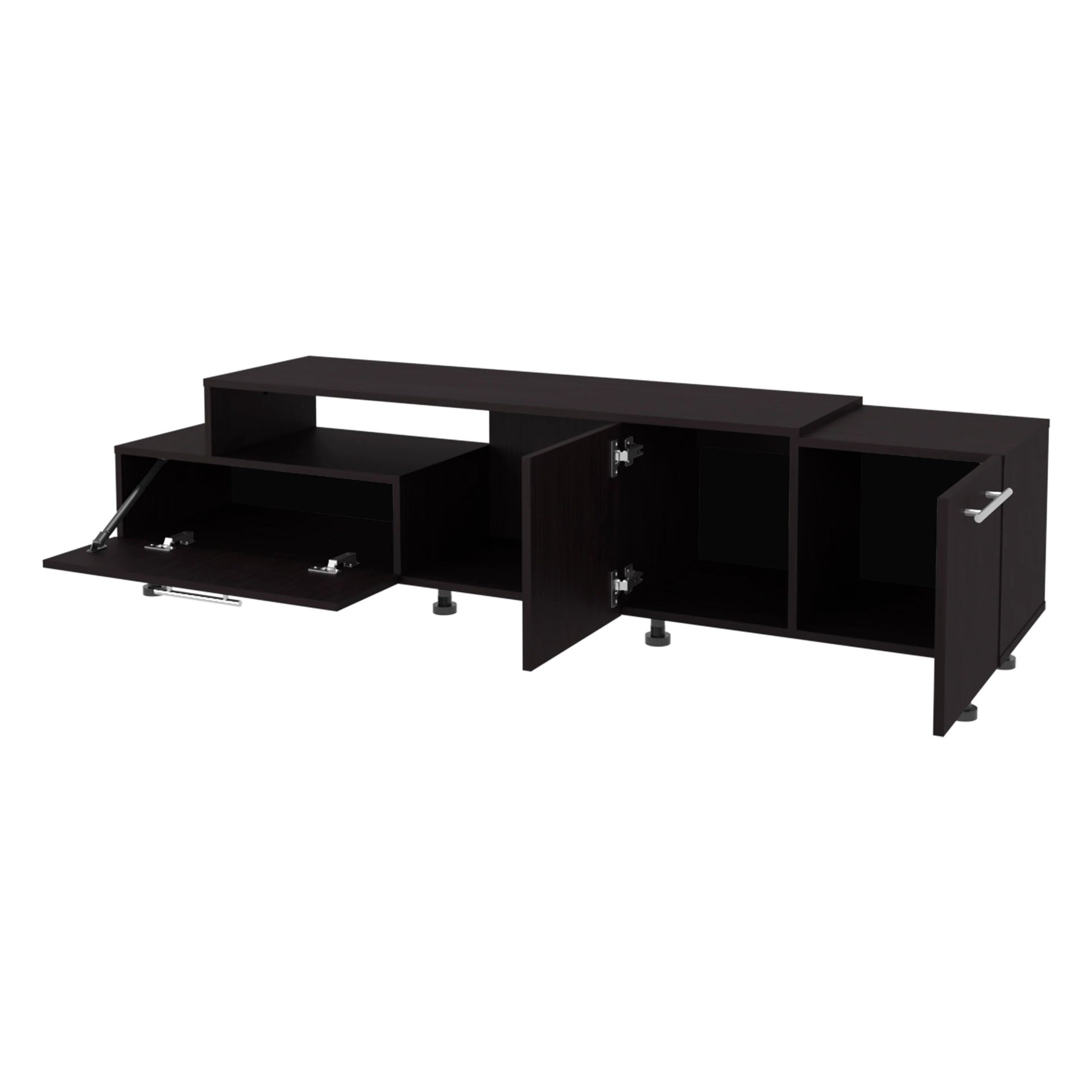 Wengue Entertainment Center with Open Storage and 2-Side Cabinets